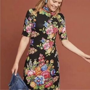 Anthropologie | Women’s Black/Multicolor Floral Coreyell Stretch Knit Dress XS